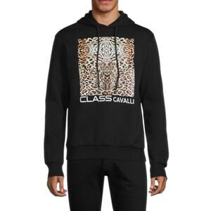 NEW Cavalli CLASS by Roberto Cavalli Leopard Graphic Hoodie SIZE S Black NWT